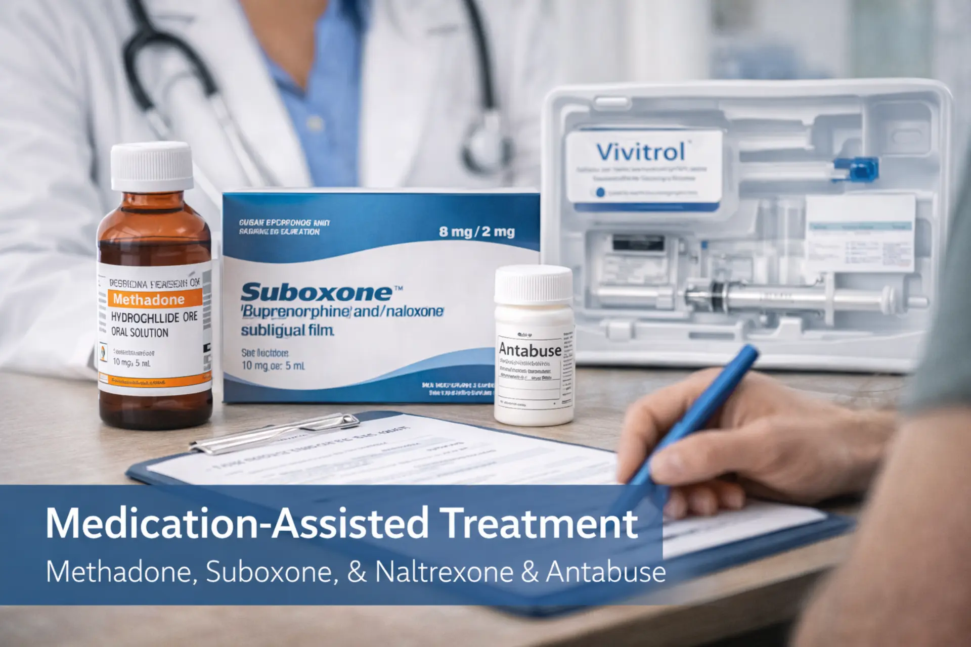 Healthcare provider reviewing and managing psychiatric medications with a patient to ensure safe, effective, and coordinated treatment