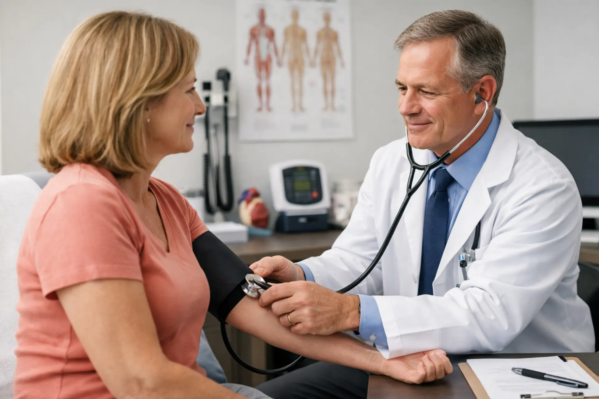 Primary care doctor providing comprehensive health checkup and preventive care to a patient at Serenity Rehabilitation Center in Pontiac, Michigan.