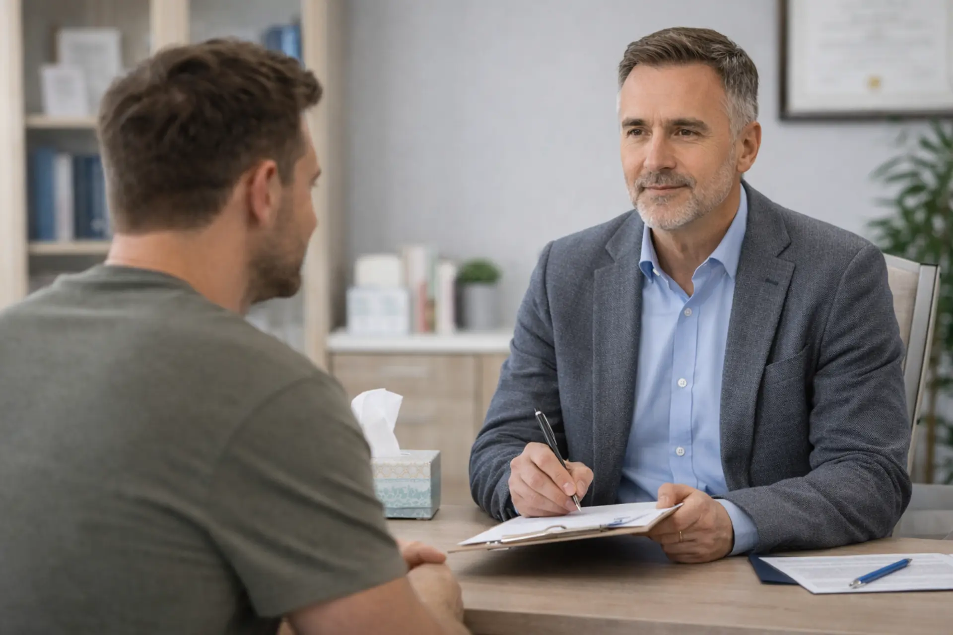 Licensed psychiatrist conducting a comprehensive mental health assessment at an addiction treatment center in Pontiac, Michigan.