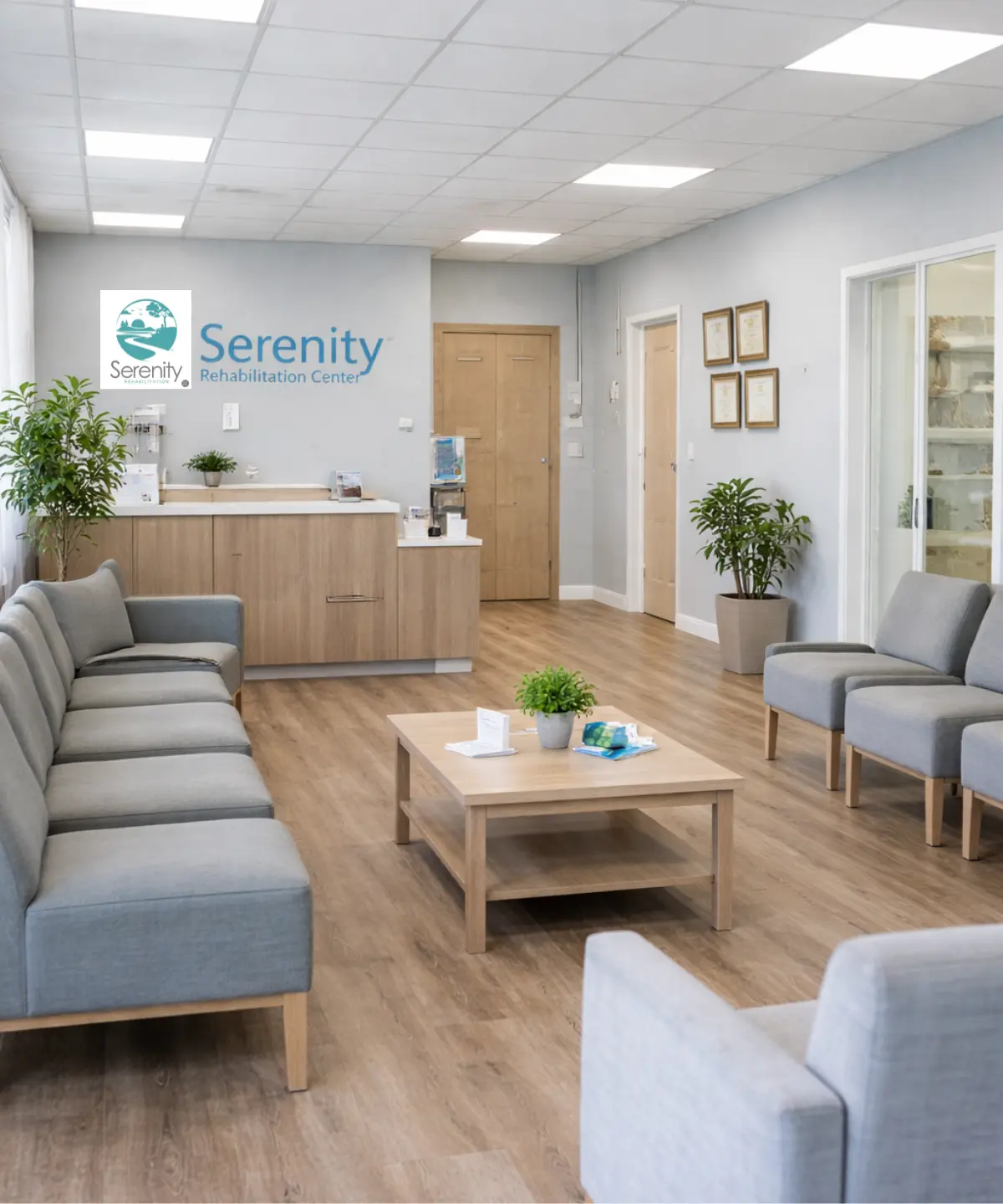 Interior of Serenity Rehabilitation Center, an opioid addiction treatment facility in Pontiac, Michigan.