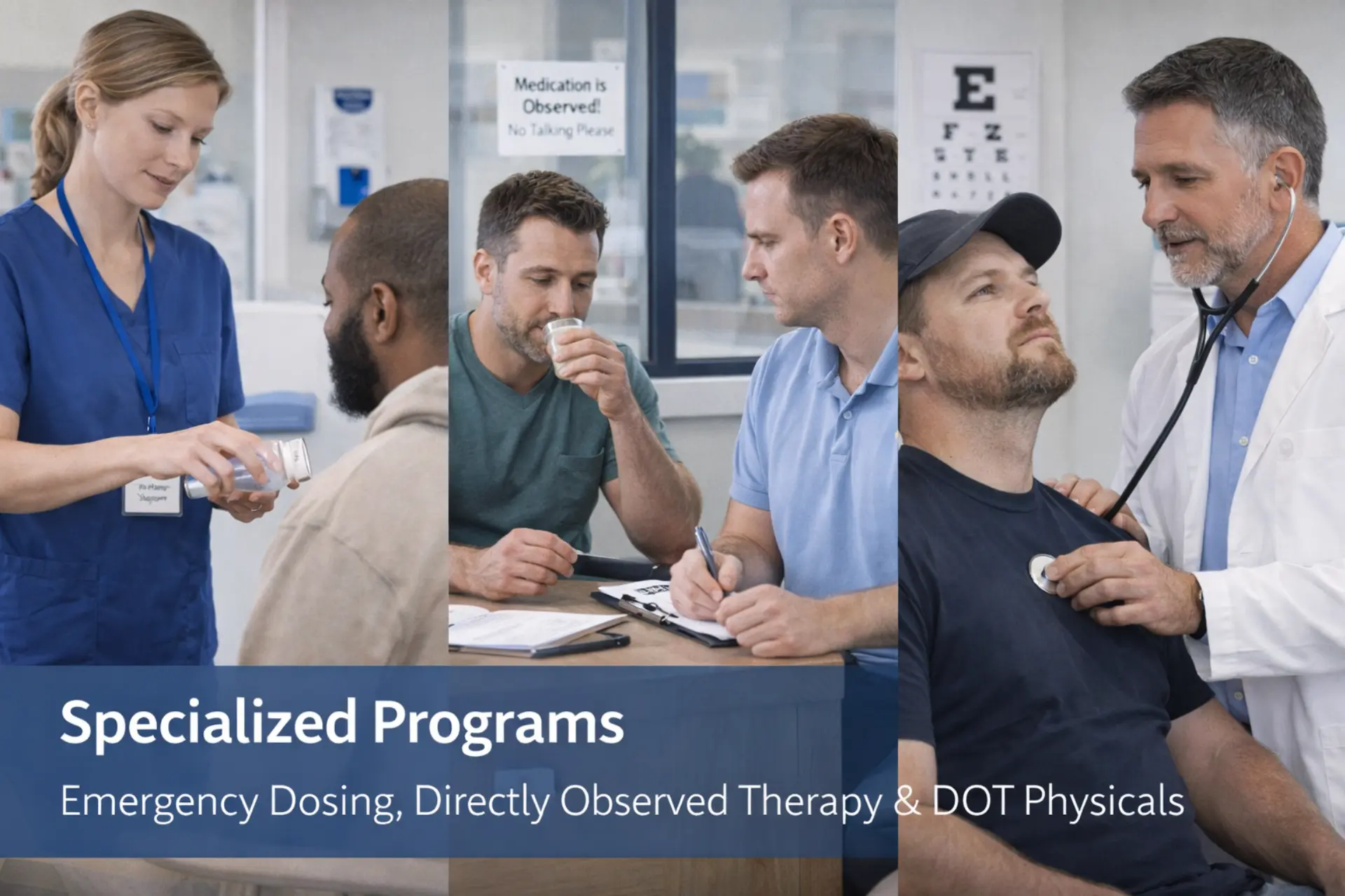 Specialized addiction treatment programs in Pontiac MI including emergency dosing, directly observed therapy, and DOT physical exams