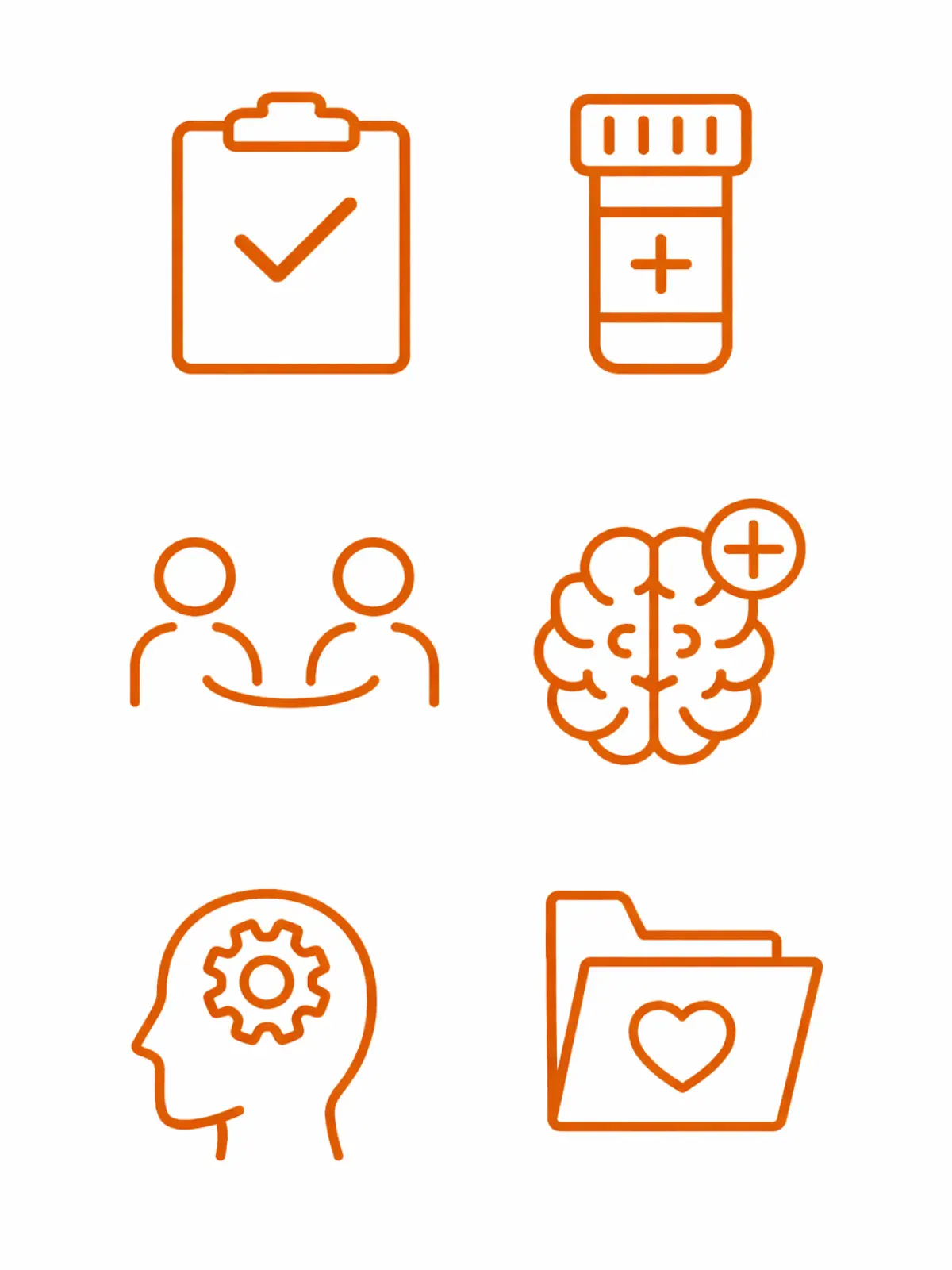 Icons representing Suboxone treatment program features: medical evaluation, prescription, counseling, group therapy, psychiatry, and case management.